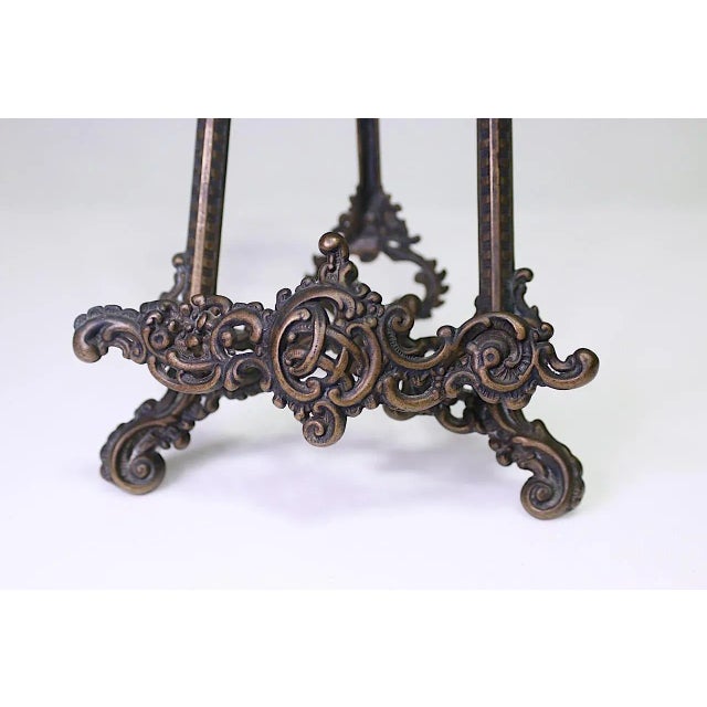 Metal Large Antique Cast Bronze Rococo Revival Portrait or Picture Easel With Leaves and Flowers For Sale - Image 7 of 9