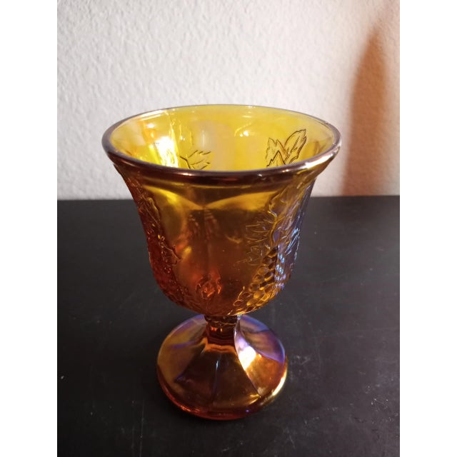 Vintage Indiana Glass Marigold Harvest Carnival Glass Goblet For Sale - Image 4 of 7