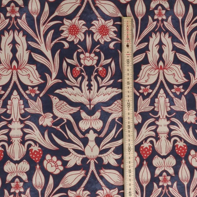 Strawberry Bird Cotton Navy / Red Fabric - Sample For Sale In Detroit - Image 6 of 6