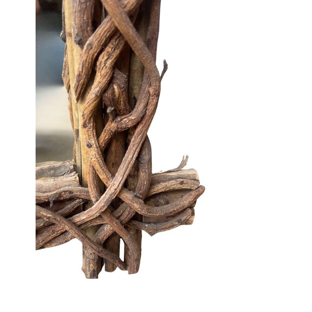 Wood Vintage Rustic Woven Branch & Twig Wall Mirror For Sale - Image 7 of 11