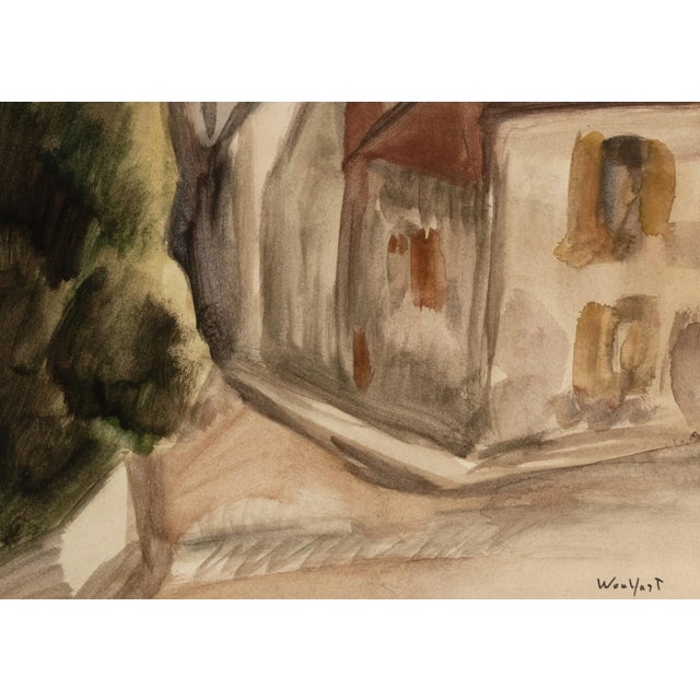 This beautiful village watercolor scene is signed by the Mid-Century French artist Marius Woulfart (b.1905). From a young...