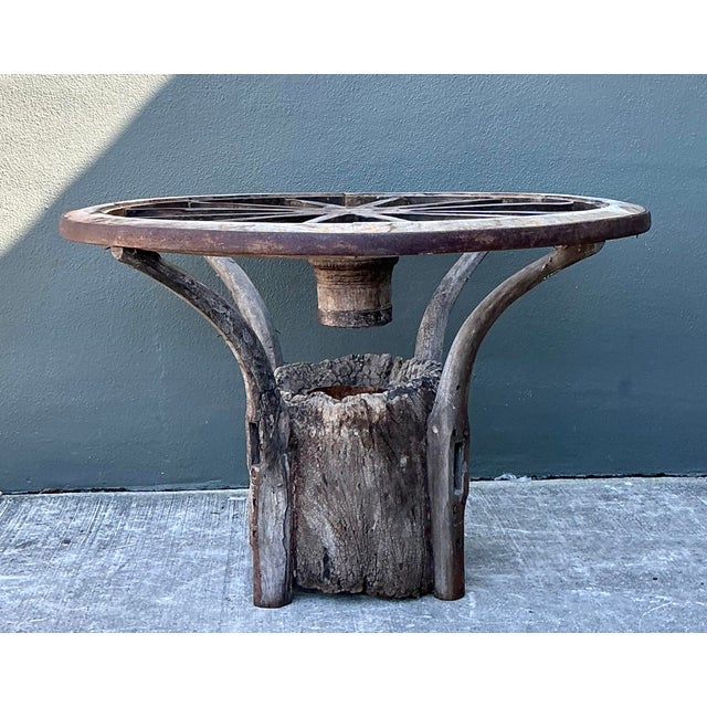 Vintage Primitive Wagon Wheel Dining Table Pedestal For Sale - Image 12 of 12