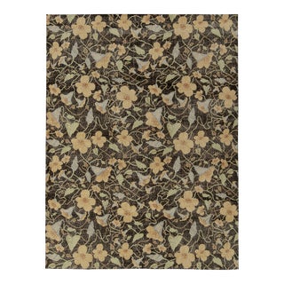 Distressed Style Rug in Black, Blue, Gold Floral Pattern by Rug & Kilim For Sale