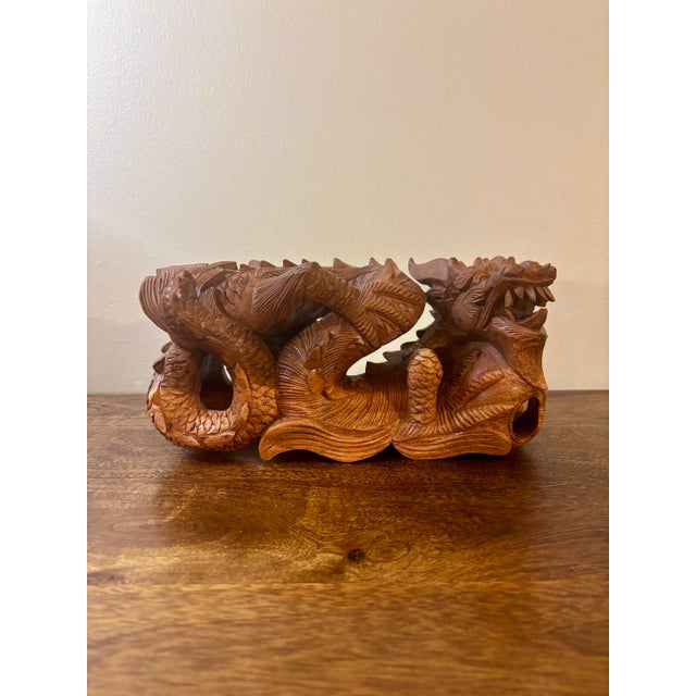 Wood Vintage Chinese Hand-Carved Wooden Dragon Sculpture For Sale - Image 7 of 10
