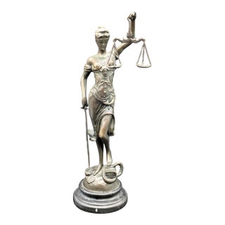 Vintage Bronze Lady Justice Statue: Themis/Justitia With Scales & Sword For Sale