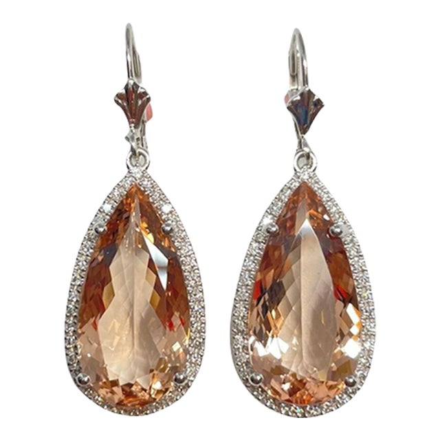 15.73 Ct Natural Morganite & Diamond Earrings - 2 Pieces For Sale