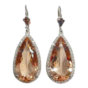 16.28 Ct Natural Morganite & Diamond Earrings - 2 Pieces