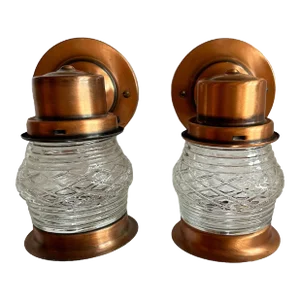 Pair of Copper Glass Jar Wall Sconces, Circa 1940