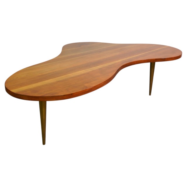 Freeform Walnut Brass Coffee Table, Model 1759 by t.h. Robsjohn-Gibbings, 1950s For Sale - Image 9 of 18