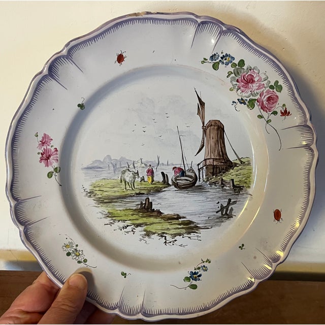 Pair antique 18th century French Veuve Perrin landscape plates. Decorated with hand painted landscape scenes. The first in...