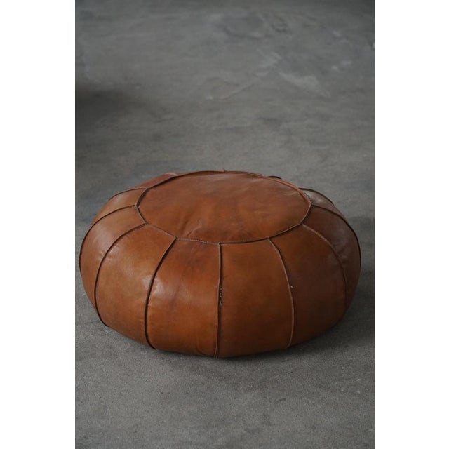 Vintage Moroccan Handmade Leather Ottoman with Rosette Detailing, 1960s For Sale - Image 11 of 16