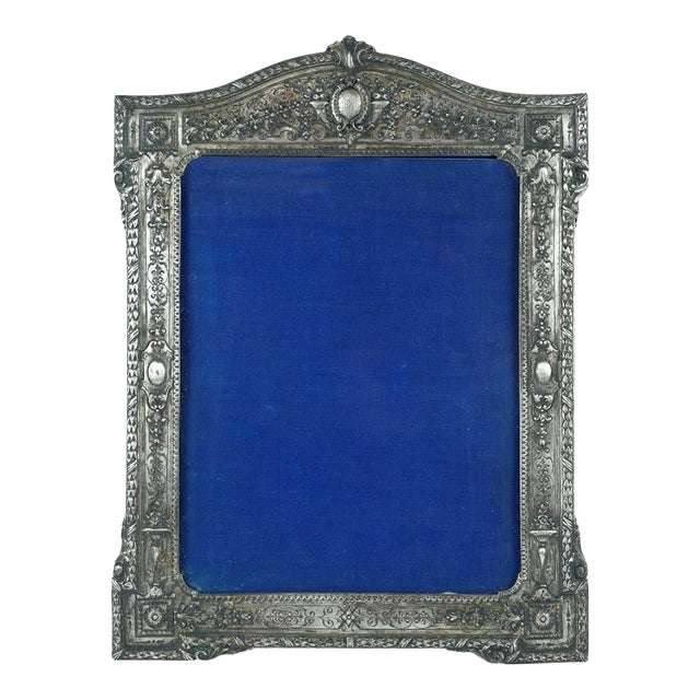 Mid 20th Century Vintage Silvered Brass Ornate Tabletop Picture Frame