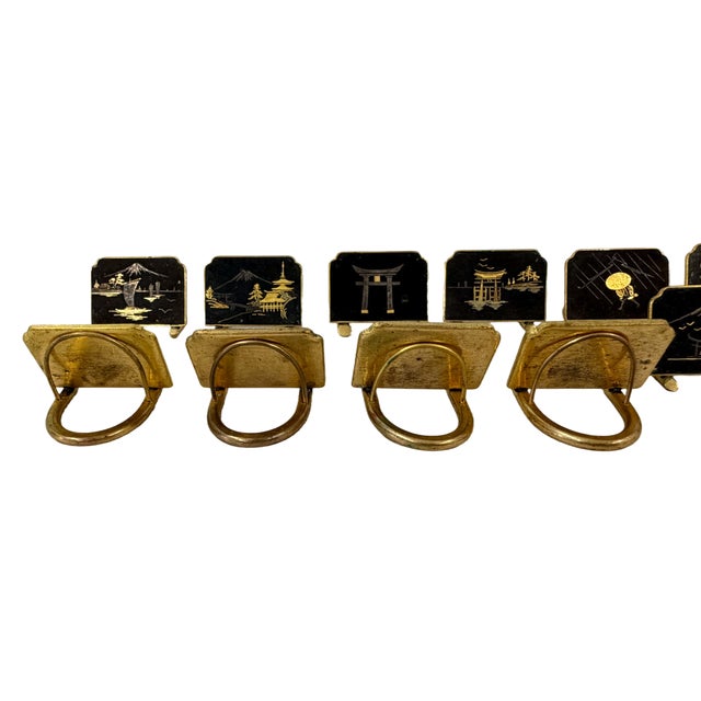 Mid 20th Century Mid 20th Century Japanese Damascene Mixed Metal Napkin Rings & Place Card Holders - Set of 12 For Sale - Image 5 of 5