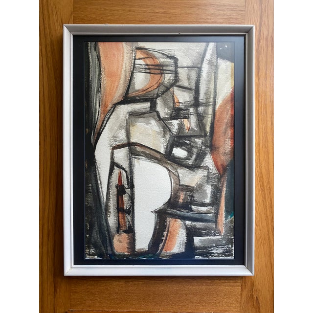 1970s Signed & Framed Modernist Abstract Watercolor Painting For Sale - Image 5 of 5