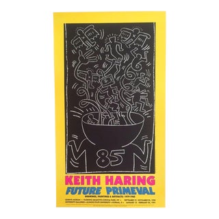 Keith Haring Rare Vintage 1990 Lithograph Print Pop Art Exhibition Poster "Future Primeval" 1985 For Sale
