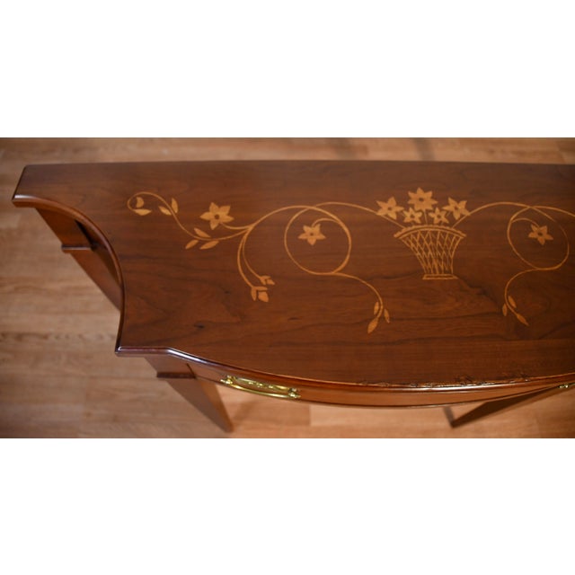 1980s Harden English Regency Style Cherry Inlaid Console Table For Sale - Image 17 of 18