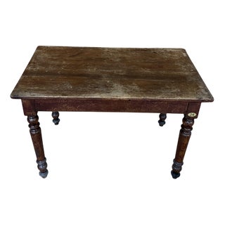 Bobbin Leg and Scrubbed Top Dining Table in Dark Oak, 1940s For Sale