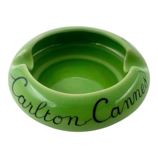 Vintage Carlton Cannes France Hotel Green Ashtray For Sale