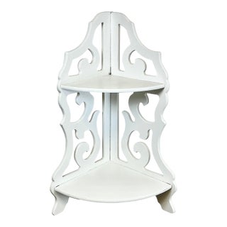 1980s Vintage Americana Boho Chic 2 Tier Cutout Wall Mounted Corner Shelf For Sale