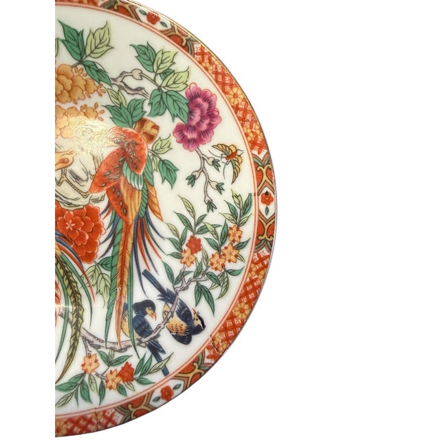 Mid 20th Century Vintage Hand-Painted Peacock Trinket Dish or Plate With Chinese Markings For Sale - Image 5 of 7