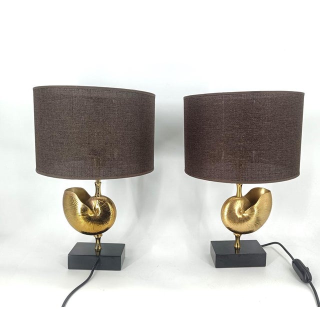 Hollywood Regency Brass Nautilus Table Lamps from Maison Charles, France, 1970s, Set of 2 For Sale - Image 3 of 12