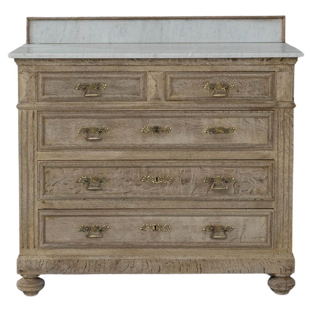 1900s French Louis XVI Oak Chest of Drawers With Marble Top For Sale - Image 15 of 18