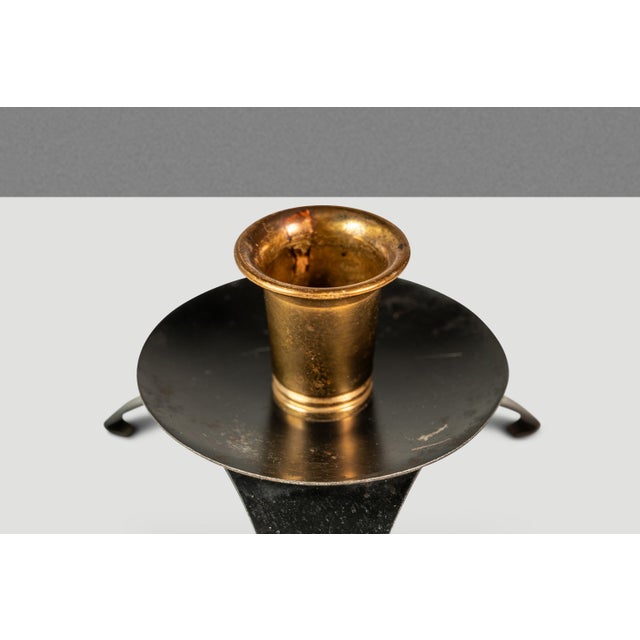 Set of Two (2) Mid-Century Modern Space Age Atomic Era Low Profile Metal Candlestick Holders, Usa, C. 1960s For Sale - Image 11 of 16