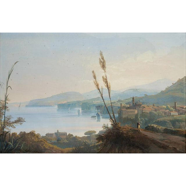 Brown Neapolitan Artist, The Temples of Paestum and a View of the Sorrentine Peninsula, 19th Century, Gouaches, Set of 2 For Sale - Image 8 of 8