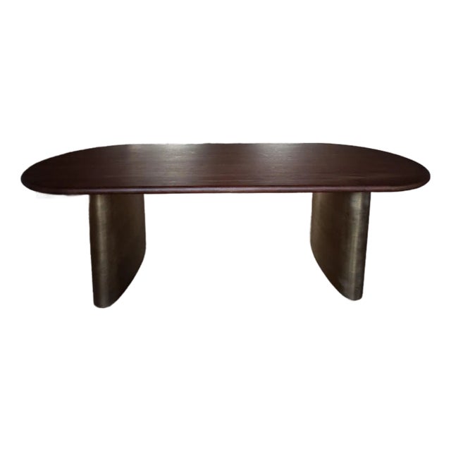Contemporary Walnut Wood Oval Dining Table For Sale