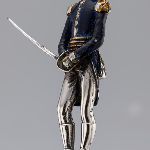 Antique 20th Century Italian Silver & Enamel Mounted Napoleonic Kingdom Guard, 1970s For Sale - Image 10 of 15