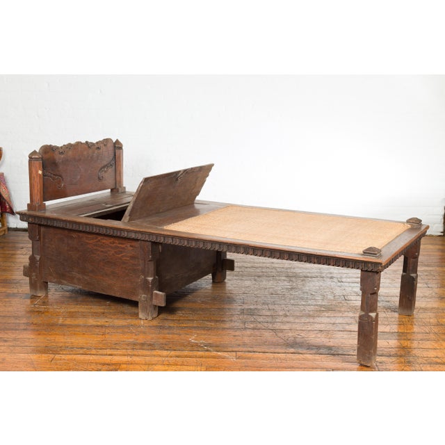 Javanese 19th Century Teak Wood Daybed with Storage and Hand Woven Rattan For Sale - Image 12 of 12