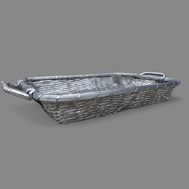 Silver Vintage French Style Silver Mesh Woven Basket Tray For Sale - Image 8 of 11