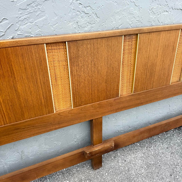 Mid Century Modern Teak and Can King Size Headboard With Gold Accents For Sale - Image 4 of 6