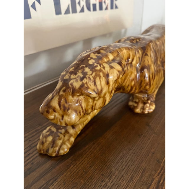 Hollywood Regency Vintage Glazed Ceramic Leopard Panther Sculpture – Hollywood Regency / Mid-Century Accent For Sale - Image 3 of 7