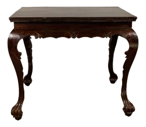 Chinese Antique Center Hall Table with Black Lacquered Top and Cabriole Legs