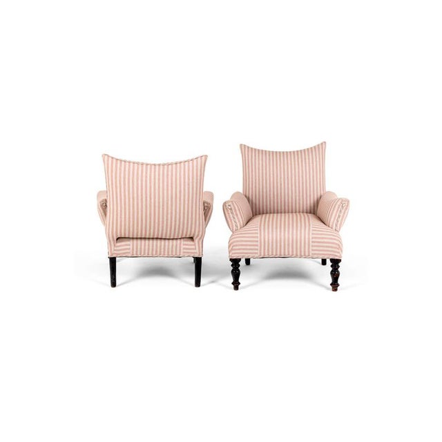 Set of French Armchairs in Pink Stripe Linen For Sale - Image 3 of 11