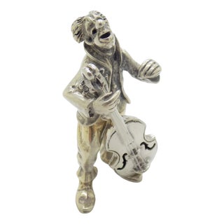 Vintage Italian Silver 800 Clown with Contrabass Figurine by Angini, Arezzo, 1970s For Sale