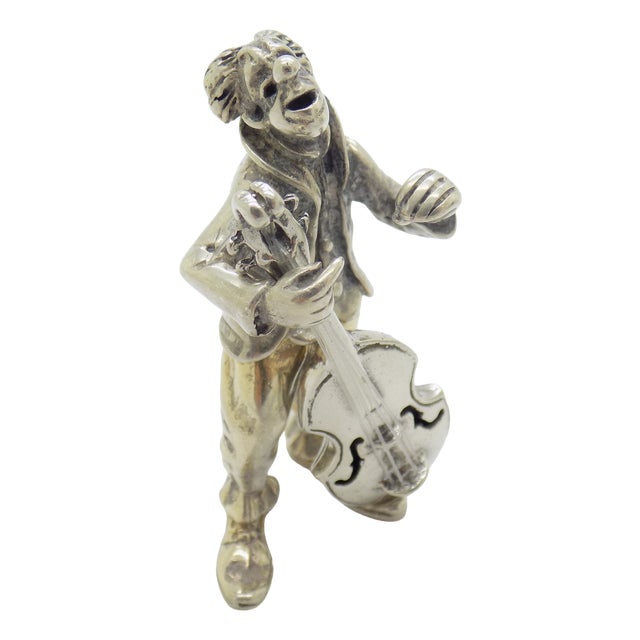 Vintage Italian Silver 800 Clown with Contrabass Figurine by Angini, Arezzo, 1970s For Sale