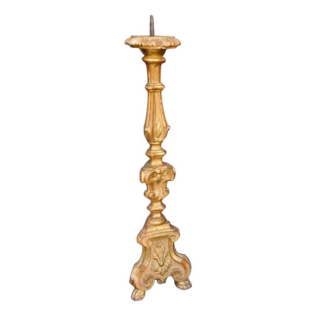 18th Century Italian Baroque Giltwood Religious Ecclesiastical Candle Stand For Sale