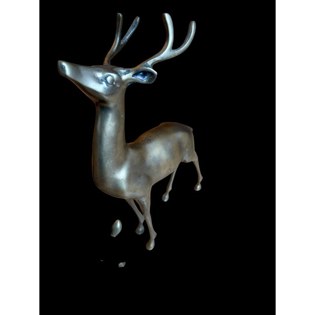 Large Vintage Patina Brass Pair Deer Buck Doe For Sale - Image 6 of 9