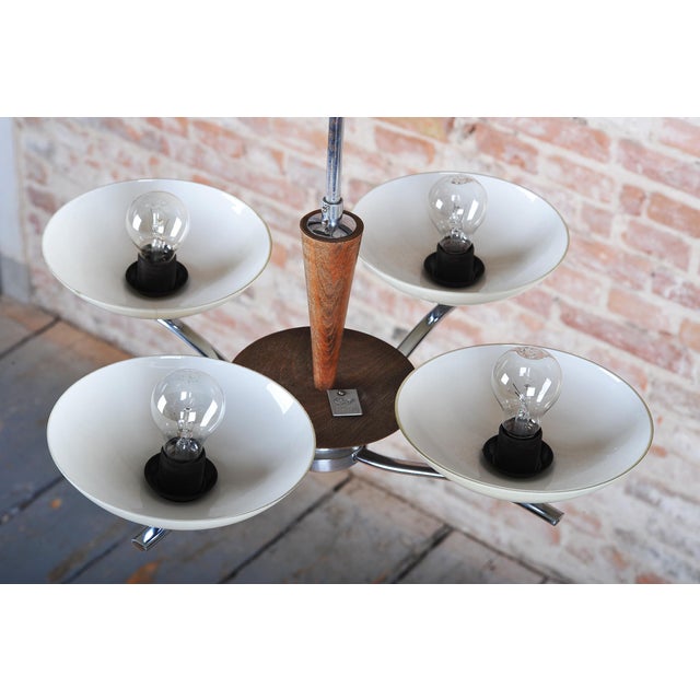 Art Deco Chandelier in Chromed Steel, Beech and Opal Glass, Czech, 1920s For Sale - Image 9 of 13