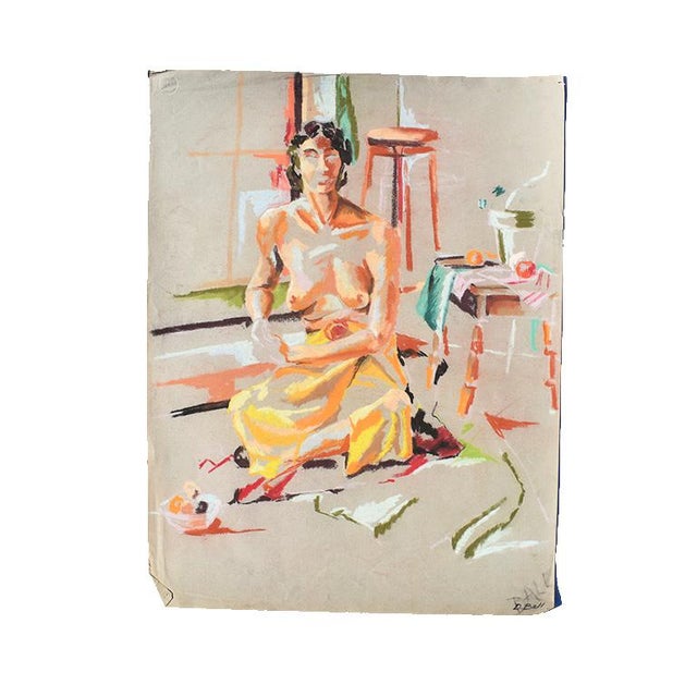 Contemporary Colorful Nude Woman Chalk Sketch With Orange Circa 1960 Signed Ball For Sale In Oklahoma City - Image 6 of 6