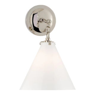 Thomas O'Brien for Visual Comfort Signature Katie Small Conical Sconce in Polished Nickel with White Glass For Sale