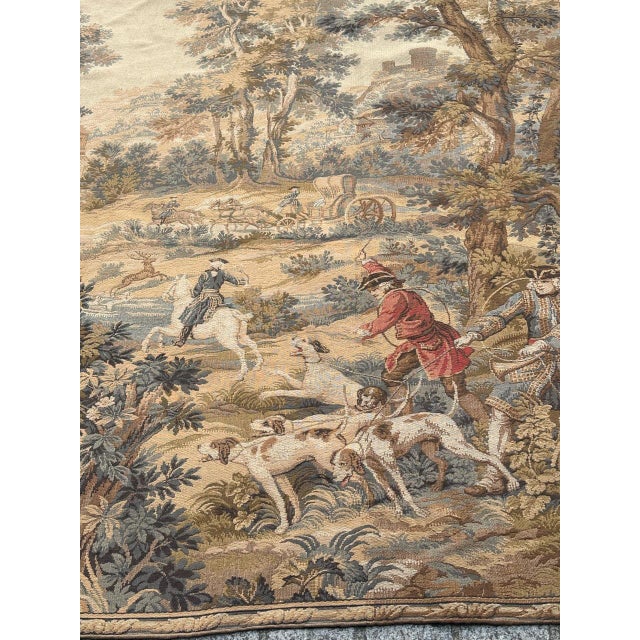 Vintage French Aubusson Jacquard Tapestry Hunting with Hounds, 1970s For Sale - Image 16 of 18