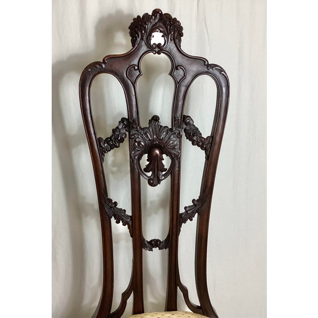Pair of Late 19th Century Rococo Carved Walnut Tall Back Side Chairs For Sale - Image 4 of 9