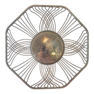 Mid 20th Century Mid Century Modern Regal Octagon Sunburst Silver Plated Wire Metal Basket, Vintage Fruit & Bread Basket For Sale