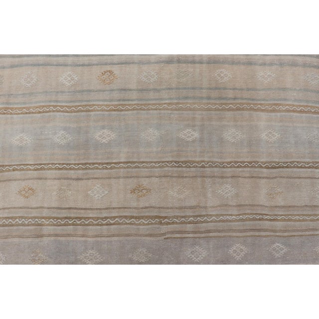 Turkish Flat-Weave Embroideries Kilim in Tan, Taupe, Brown and a Soft Blue For Sale - Image 9 of 12