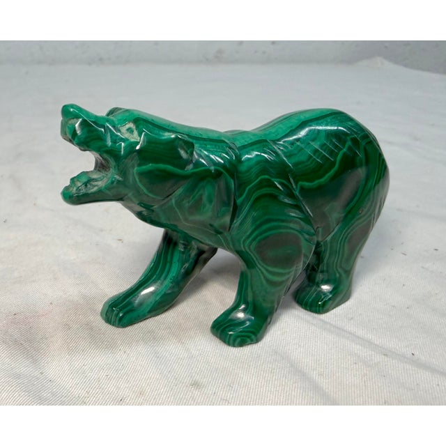 High Quality Hand Carved Green Malachite Hard Stone Bear Sculpture Statue Figure For Sale - Image 4 of 8
