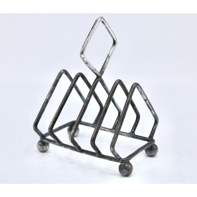 Metal 1940s Art Deco English Silver Plate Toast Rack / Letter Holder / Stationary Organizer For Sale - Image 7 of 7