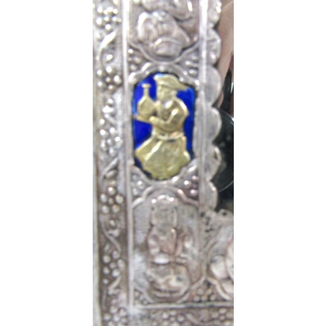 Silver Antique Qajar Silver Plated and Enamel Decorative Mirror in Case For Sale - Image 8 of 12